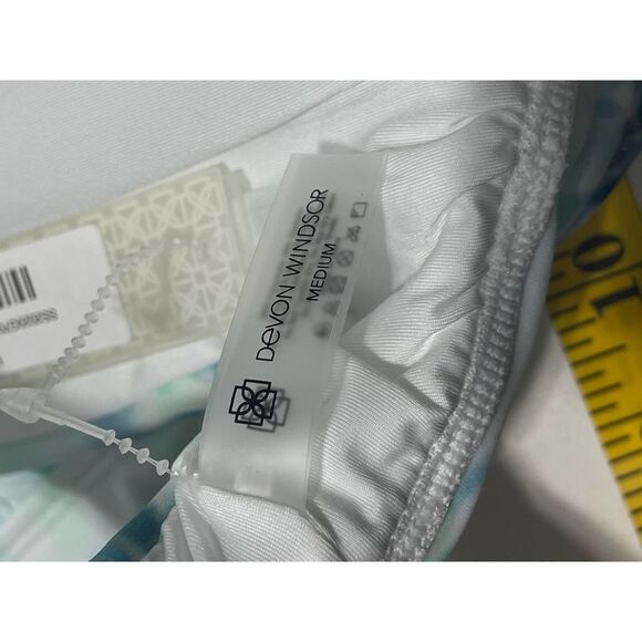 Devon Windsor‎ Iryna One Shoulder Bathing Suit Bikini Swim Top Blue White Medium - Picture 9 of 10